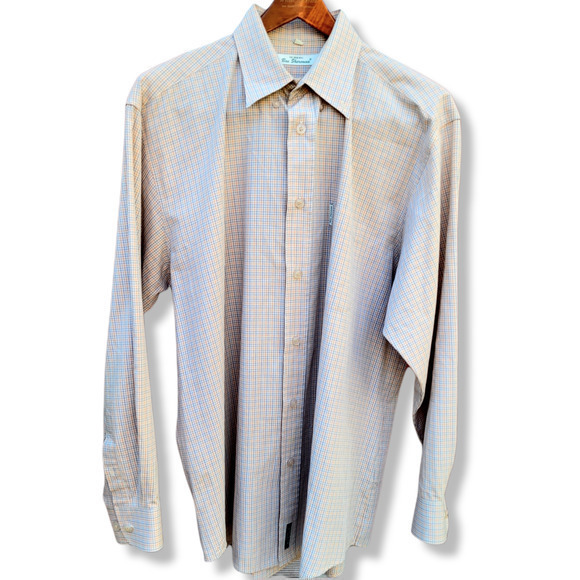 Ben Sherman Orange Blue Plaid, Long Sleeve‎ Button Down Preppy Shirt - Picture 1 of 13